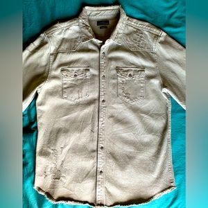 Zara Denim Green Jean Button Down Long Sleeve Collar Shirt Jacket!